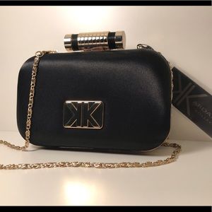 KARDASHIAN BLACK SATIN AND GOLD PURSE